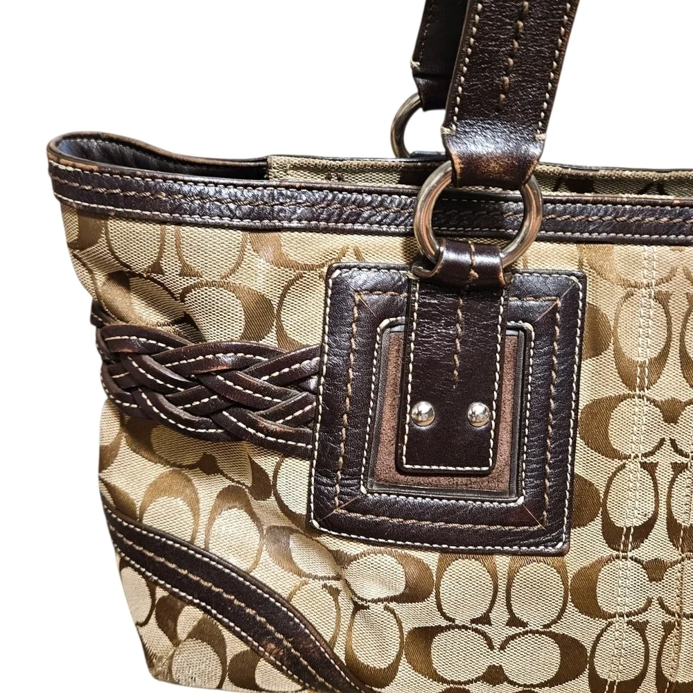 Vtg Coach 05079 Brown Soho Signature Jacquard Leather Satchel Purse Shoulder Bag